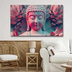 Blush Lotus Buddha Canvas Wall Art – Soft Spiritual Decor for Modern Interiors