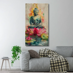 Watercolor Buddha on Lotus Canvas Wall Art – Spiritual Serenity with Artistic Charm