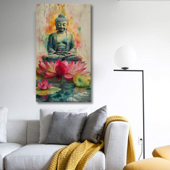 Watercolor Buddha on Lotus Canvas Wall Art – Spiritual Serenity with Artistic Charm