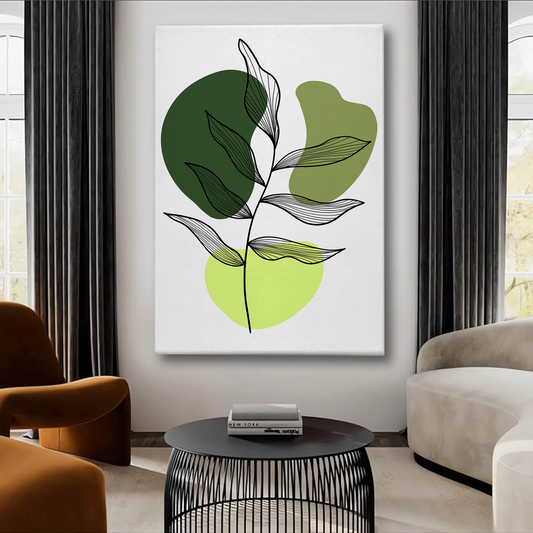 Minimalist Green Leaf Abstract Canvas Wall Art – Modern Botanical Print
