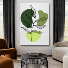 Minimalist Green Leaf Abstract Canvas Wall Art – Modern Botanical Print