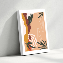 Abstract Boho Canvas Wall Art – Earthy Tones with Minimal Line & Leaf Accents