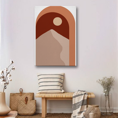 Geometric Mountain & Sun Canvas Wall Art – Minimalist Boho Style