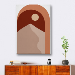 Geometric Mountain & Sun Canvas Wall Art – Minimalist Boho Style