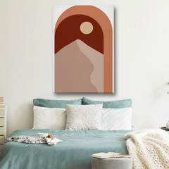 Geometric Mountain & Sun Canvas Wall Art – Minimalist Boho Style