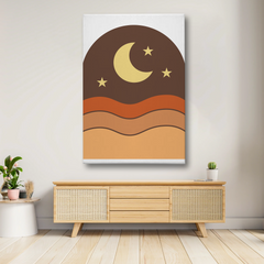 Moon & Stars Geometric Canvas Wall Art – Minimalist Boho Night Sky