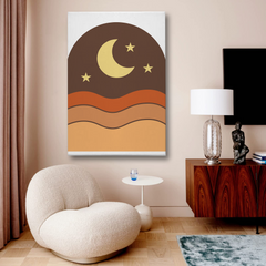 Moon & Stars Geometric Canvas Wall Art – Minimalist Boho Night Sky