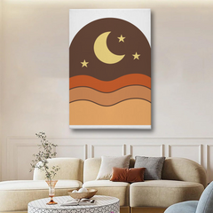 Moon & Stars Geometric Canvas Wall Art – Minimalist Boho Night Sky