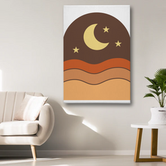 Moon & Stars Geometric Canvas Wall Art – Minimalist Boho Night Sky