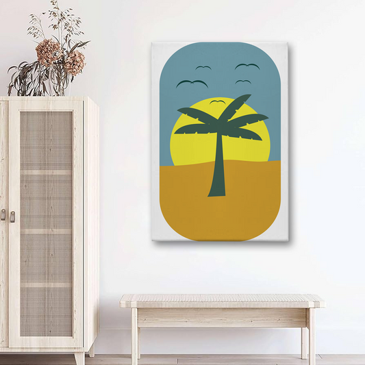 Minimalist Palm Tree Sunset Canvas Wall Art – Modern Desert Decor
