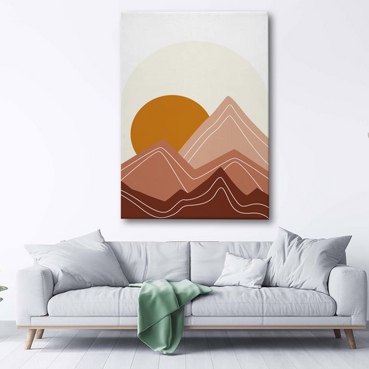 Abstract Mountain Sunset Canvas Wall Art – Modern Minimalist Landscape