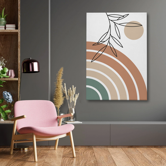 Rainbow Arch & Leaf Line Art Abstract Canvas Wall Art – Modern Minimalist Print