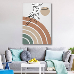 Rainbow Arch & Leaf Line Art Abstract Canvas Wall Art – Modern Minimalist Print