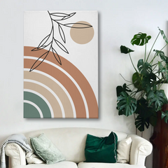 Rainbow Arch & Leaf Line Art Abstract Canvas Wall Art – Modern Minimalist Print