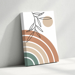 Rainbow Arch & Leaf Line Art Abstract Canvas Wall Art – Modern Minimalist Print