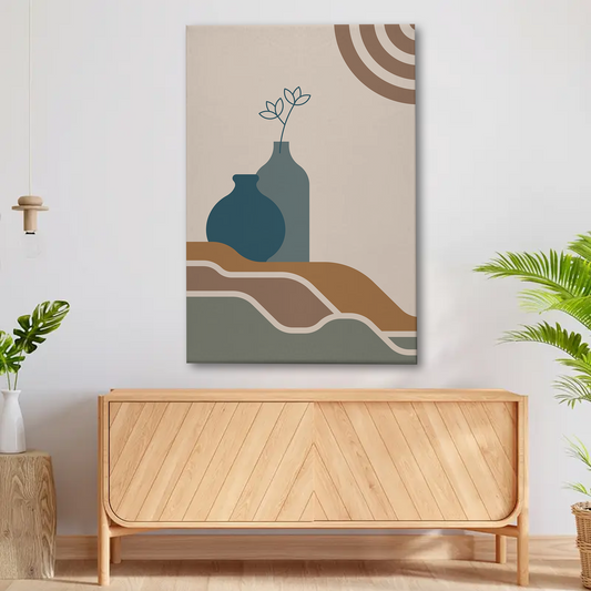 Modern Vase Abstract Canvas Wall Art – Minimalist Boho Geometric Design