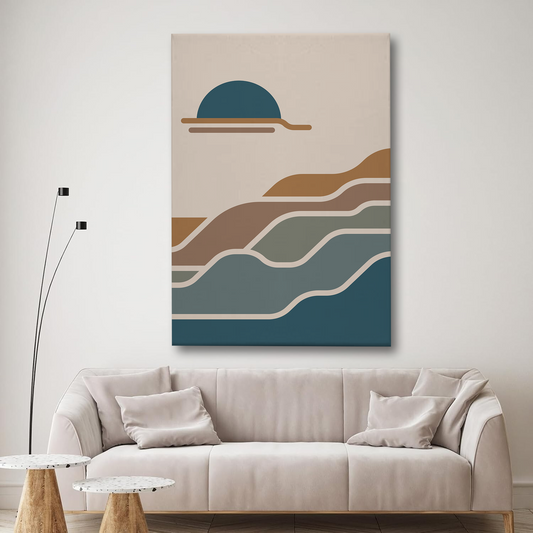 Abstract Sunset & Wave Canvas Wall Art – Modern Minimalist Coastal Design