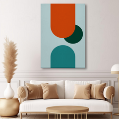 Modern Geometric Canvas Wall Art – Bold Shapes in Teal and Terracotta