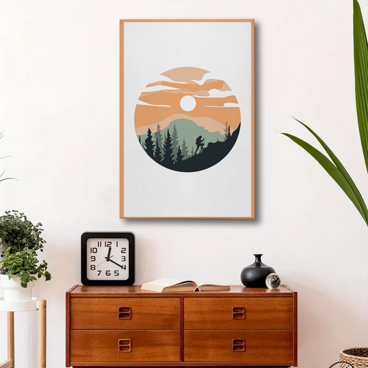 Hiker in Mountain Forest Canvas Wall Art – Minimalist Nature Decor