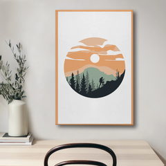 Hiker in Mountain Forest Canvas Wall Art – Minimalist Nature Decor