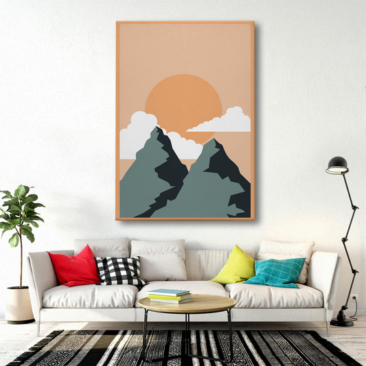 Sunset Over Mountain Peaks Canvas Wall Art – Minimalist Nature Decor