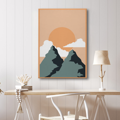 Sunset Over Mountain Peaks Canvas Wall Art – Minimalist Nature Decor