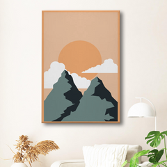 Sunset Over Mountain Peaks Canvas Wall Art – Minimalist Nature Decor