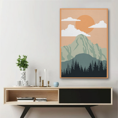Mountain Sunset Forest Canvas Wall Art – Minimalist Nature Decor