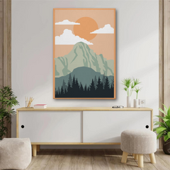 Mountain Sunset Forest Canvas Wall Art – Minimalist Nature Decor