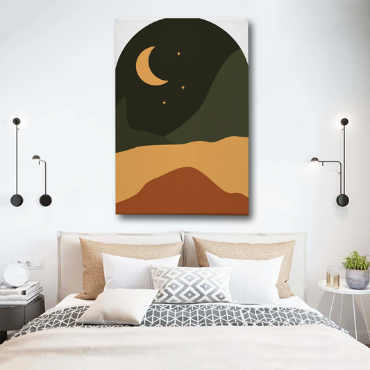Crescent Moon Abstract Canvas Wall Art Print – Minimalist Night Sky Home Decor