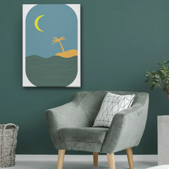 Tropical Night Beach Canvas Wall Art – Minimalist Palm Island Decor