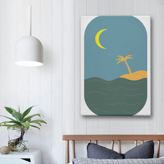 Tropical Night Beach Canvas Wall Art – Minimalist Palm Island Decor