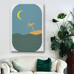 Tropical Night Beach Canvas Wall Art – Minimalist Palm Island Decor
