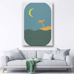 Tropical Night Beach Canvas Wall Art – Minimalist Palm Island Decor