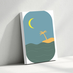 Tropical Night Beach Canvas Wall Art – Minimalist Palm Island Decor