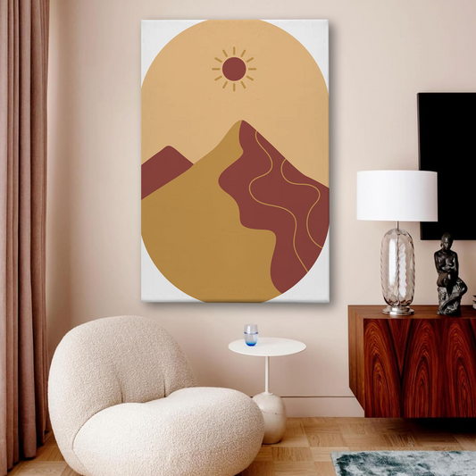 Golden Sun Abstract Mountain Canvas Wall Art Print – Modern Minimalist Home Decor