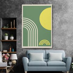 Boho Rainbow Geometric Canvas Wall Art – Modern Minimalist Decor in Green & Yellow
