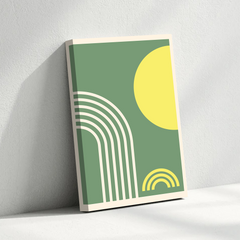 Boho Rainbow Geometric Canvas Wall Art – Modern Minimalist Decor in Green & Yellow