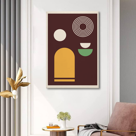 Boho Abstract Geometric Canvas Wall Art – Modern Minimalist Wall Decor in Brown & Mustard