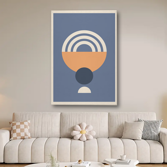 Boho Abstract Blue & Orange Geometric Canvas Wall Art – Modern Minimalist Wall Decor
