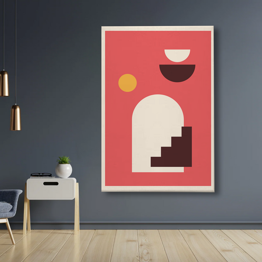 Boho Geometric Arch Canvas Wall Art – Minimalist Red Modern Wall Decor