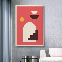 Boho Geometric Arch Canvas Wall Art – Minimalist Red Modern Wall Decor
