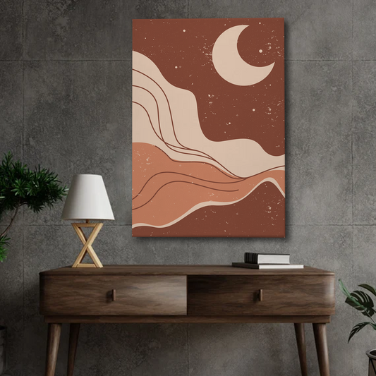 Abstract Moon Canvas Wall Art – Boho Earth Tone Minimalist Wall Decor