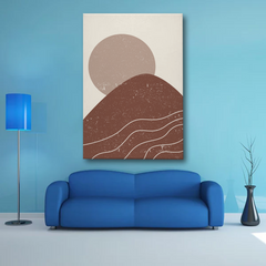 Earthy Mountain & Sun Abstract Canvas Wall Art – Minimalist Boho Home Decor