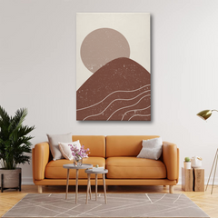 Earthy Mountain & Sun Abstract Canvas Wall Art – Minimalist Boho Home Decor
