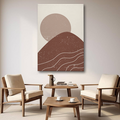 Earthy Mountain & Sun Abstract Canvas Wall Art – Minimalist Boho Home Decor