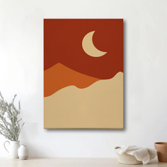 Minimalist Desert Night Canvas Wall Art – Crescent Moon and Sand Dunes