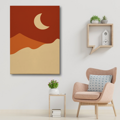 Minimalist Desert Night Canvas Wall Art – Crescent Moon and Sand Dunes