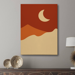 Minimalist Desert Night Canvas Wall Art – Crescent Moon and Sand Dunes