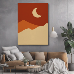 Minimalist Desert Night Canvas Wall Art – Crescent Moon and Sand Dunes